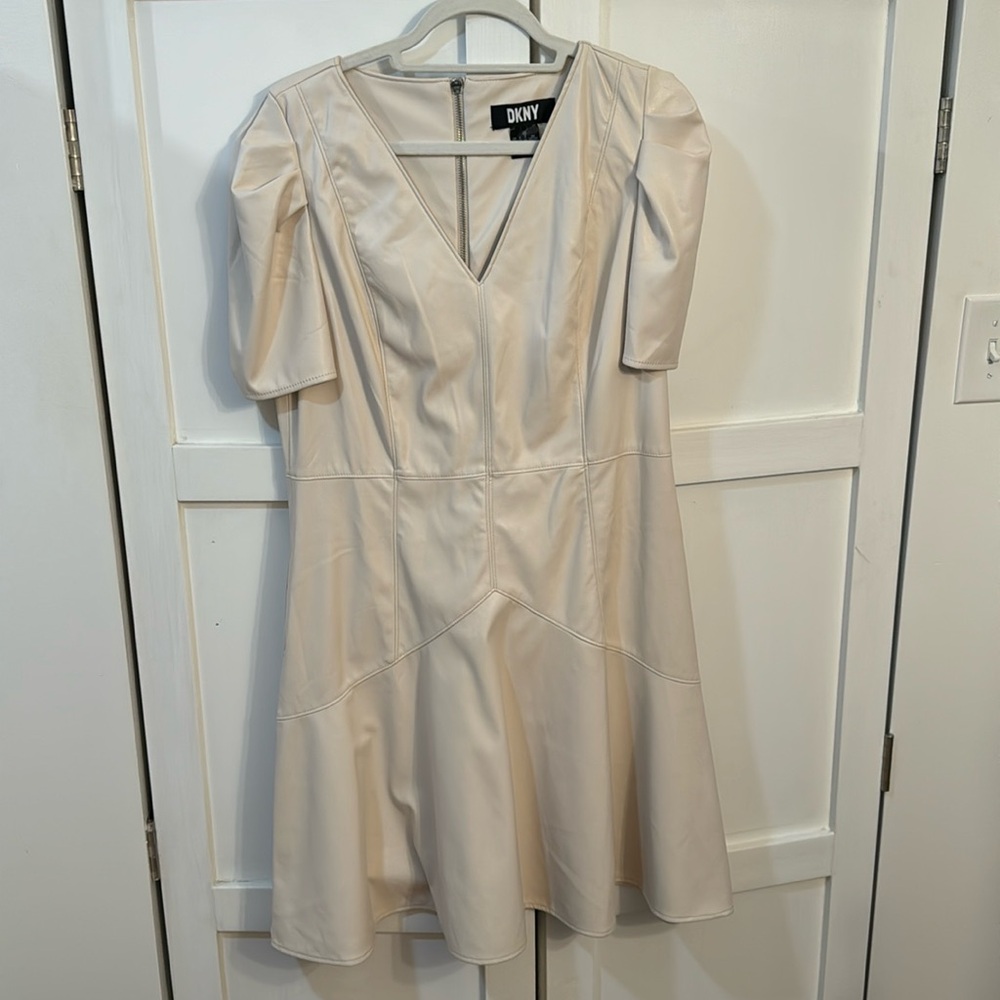 Off White / Ecru Faux Leather DKNY Dress